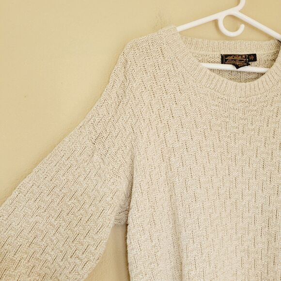 Vintage Eddie Bauer Sweater Mens XL Ivory Beige Fisherman Cable Knit Chunky Prep - Picture 3 of 6